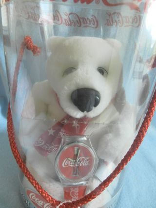 1999 Coca - Cola Silver Edition Polar Bear With Santa Watch By Cavanagh Coke Nos
