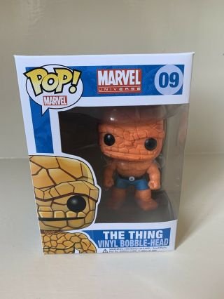 Funko Pop Marvel The Thing 09 Authentic Rare Retired W/protector Pls Rd.