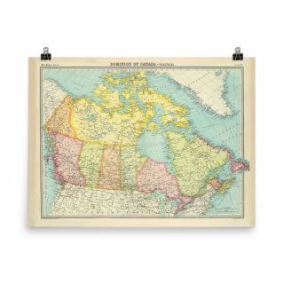 Old Canada Map (1922) Vintage Great White North Provinces Atlas Poster