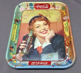 Coca - Cola Tin Lithograph Advertising Serving Tray Menu Girl Coke Tray Litho