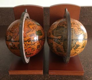 1960 - S Old World Rotating Book Ends Globe Map Made In Italy