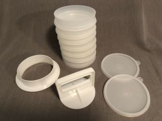 Vintage Tupperware Burger Press & Collar With 7 Keepers,  2 Lids