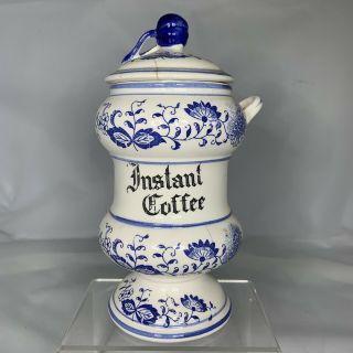 Vintage Blue Onion Instant Coffee Canister Container Jar Rustic Farmhouse