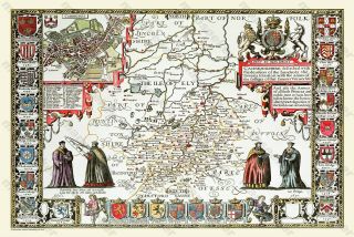 Old Map Of Cambridgeshire 1611 By John Speed 24 " X 16 " Photographic Print