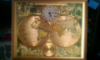 Gold Foil Vintage Mid Century Frederick De Whit Old World Map & Clock