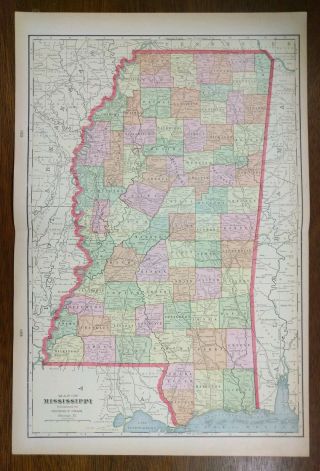Vintage 1900 Mississippi Map 14 " X22 " Old Antique Ellisville Monticello
