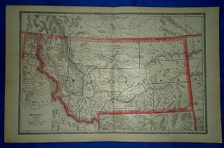Vintage 1884 Map Montana Territory W/ Indian Reservations Old Antique