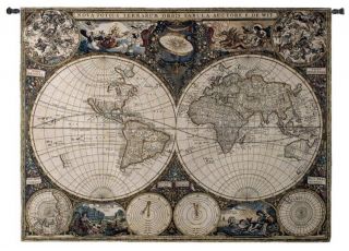 Old World Map Frederik De Wit | Woven Tapestry Wall Art Hanging W/ Rod | 53x38