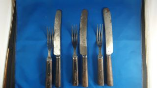 Civil War Era Cutlery 3 Forks 3 Knives Riveted Wood Handles
