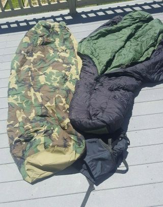 Us Army Military Sleeping Bag 3 - Piece Modular Bivy Gore - Tex Stuff Sack Woodland