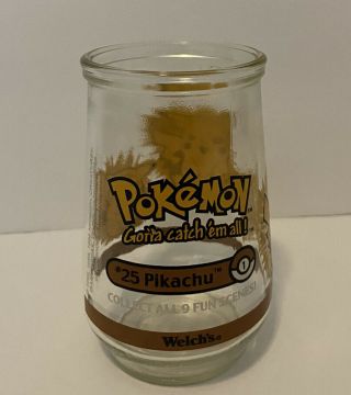 Vintage Pokemon 25 Pikachu Promotional Welch’s Glass Jelly Jar Nintendo 1999