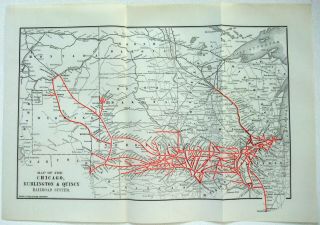 Chicago Burlington & Quincy Railroad - 1921 System Map.  Vintage Cbq