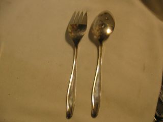 vintage WM Rogers Oneida LTD salad fork & slotted spoon silverplate Flower Time 3
