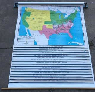 Vintage 15 Dif Aj Nystrom Pull Down School Atlas American Usa Map Qj16 - Qj30 Rare