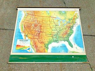 Rare Vintage Rand Mcnally Pull Down School Map Of United States Of America
