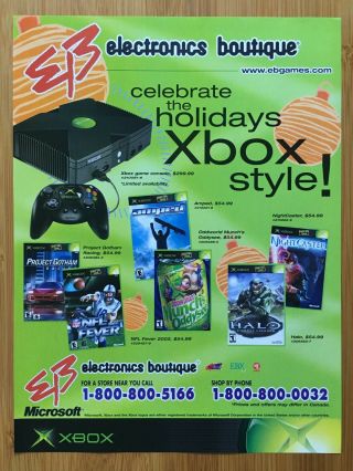 2001 Eb Games Xbox Console Vintage Print Ad/poster Official Halo Oddworld Art
