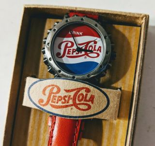 Authentic  Pepsi - Cola Vintage Bottle Cap,  Wrist Watch,  Red,  White,  Blue Fac