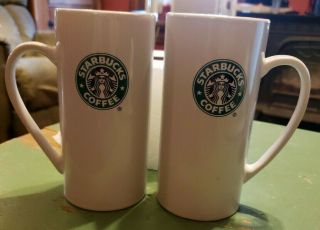 Set Of Two Starbucks 2008 Tall 14 Ounce Coffee Mugs White With Logo