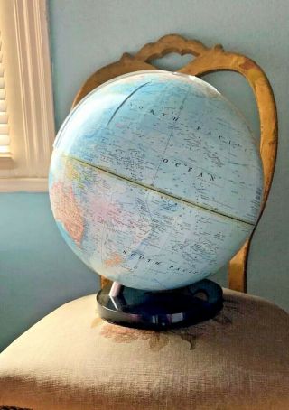 Vintage 1980s National Geographic Pedestal Globe With Geometer,  13 " Repogle Map