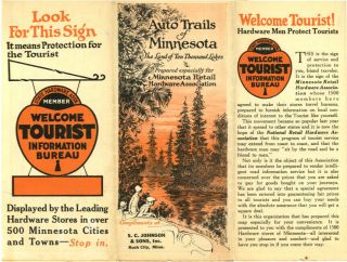 Vintage 1926 Minnesota Road Map From Minn.  Retail Hardware Assoc.