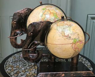 Fair Trade Decorative Elephant Cream Globe Vintage World Map Small & Large