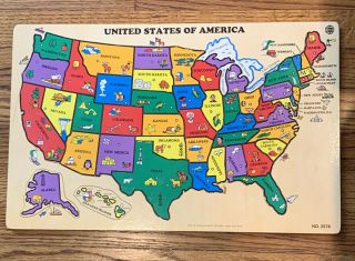 Vintage Small World Toys U.  S.  A.  Map Wooden Puzzle No.  2578 (1996) Learn States