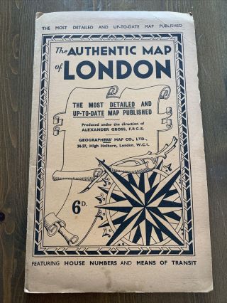 The Authentic Map Of London By Alexander Gross Vintage 1920’s 30’s