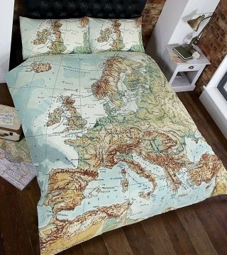 Tm World Map Atlas Duvet Quilt Cover Vintage Retro Bedding Single Double King