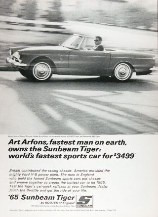 1965 Sunbeam Tiger Convertible Vintage Ad Msrp $3,  499