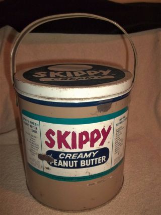 Vintage Skippy Peanut Butter Tin Can 7 3/4 " High By 7 1/4 " Round