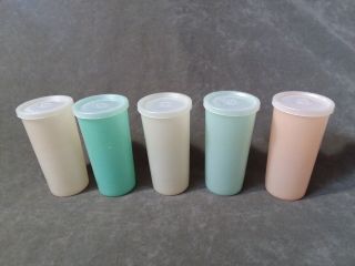 Set Of 5 Vintage Tupperware 117 Pastel 6 Oz Juice Cups & 294 Sheer Lids