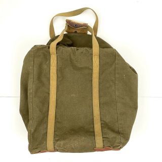 Vintage Army Duffel Bag Green Canvas Brown Leather Handbag Military Patina 2