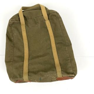 Vintage Army Duffel Bag Green Canvas Brown Leather Handbag Military Patina 3