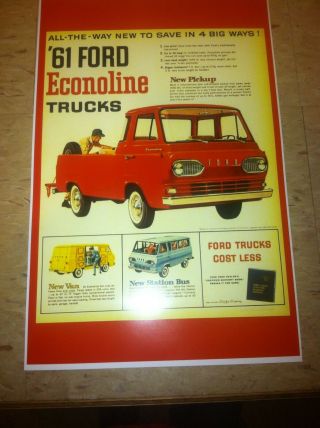 Vintage 1961 Ford Econoline Truck Advertisement Poster Man Cave Gift Art Decor