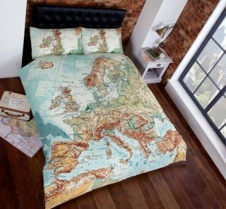 Vintage Map / Atlas Duvet Quilt Cover Bedding Set & Pillowcases