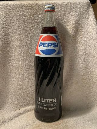 Full 1 Liter Pepsi - Cola Acl Soda Bottle 33.  8oz
