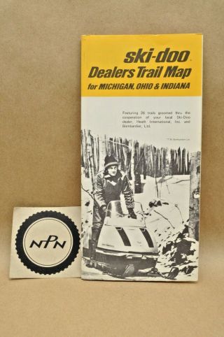 Vtg 1972 Bombardier Ski Doo Snowmobile Michigan Ohio Indiana Dealers Trail Map