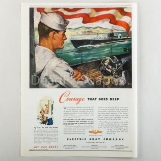 1943 Wyeth ' s Philadelphia,  Electric Boat Co.  WWII War Print Ad Art 2