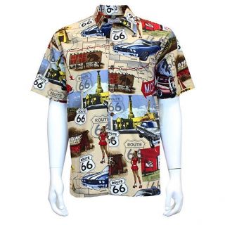David Carey Vintage Classic American Hawaiian Camp Shirts Route 66 Cars Map