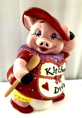 Red Hat Society Mercuries Ceramic Cookie Jar Pig Kitchen Diva