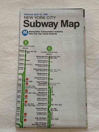 Vintage April 1990 Nyc York City Subway Map Pocket Mta Guide