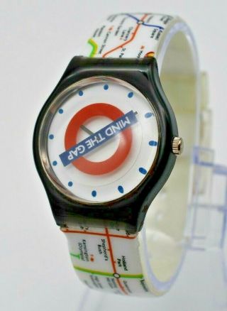 Vintage Rotating " Mind The Gap " London Underground Black/white Map Watch,  Quartz