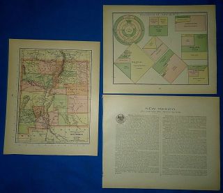 Vintage 1894 Map Of Mexico Territory & Statistics Chart As Of 1894