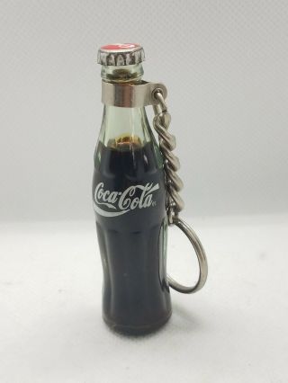 Vintage Collectible Coca Cola Glass Bottle With Liquid Charm Keychain Coke Cap