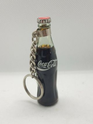 Vintage Collectible Coca Cola Glass Bottle With Liquid Charm Keychain Coke Cap 2