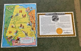 Vintage 1960’s Klondike Big Inch Land Co Deed 1 Square Inch Certificate & Map