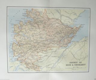 Antique Victorian Map C1890 County Of Ross & Cromarty Scotland
