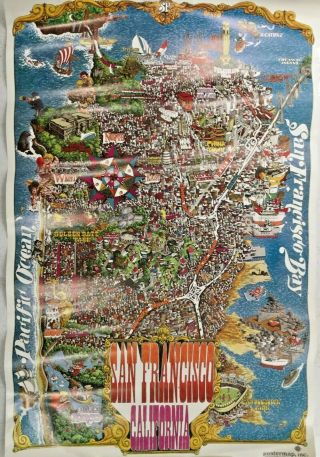 1970 Vintage Illustrated Poster Map Of San Francisco,  California By Henry Hinton