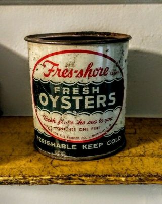Vintage " Fres - Shore " One Pint Oyster Can Ohio