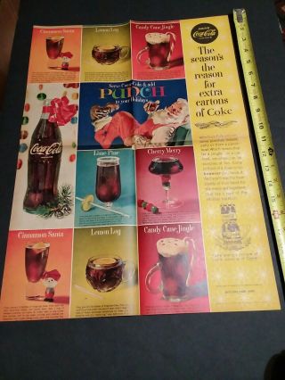 Vintage 1961 Coca Cola Advertising Poster Christmas Santa Mixed Drink Soda Promo